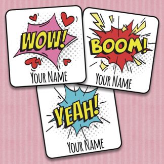 25mm Square Personalised Comic Speech Bubble stickers