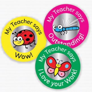 25mm Insect theme personalised foil sticker preview from Teacher Stickers
