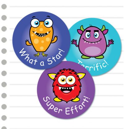 Round Cute Monster themed stickers from Teacher Stickers