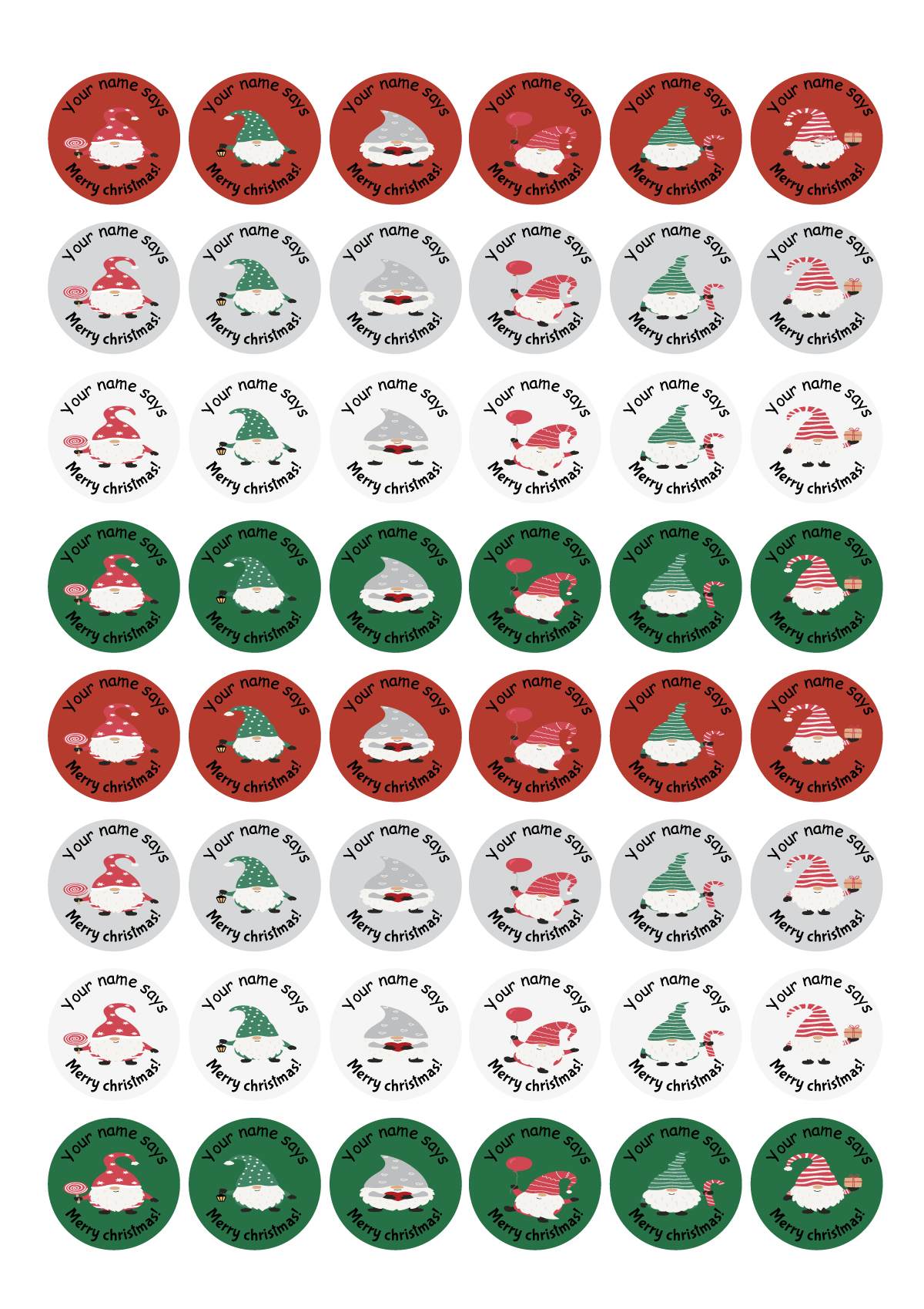 Teacher Merit Stickers - 30mm round personalised Christmas Gnomes - Image 2