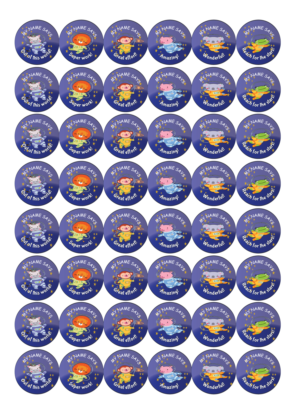 Teacher Merit Stickers - 30mm round personalised cute astronauts - Image 2