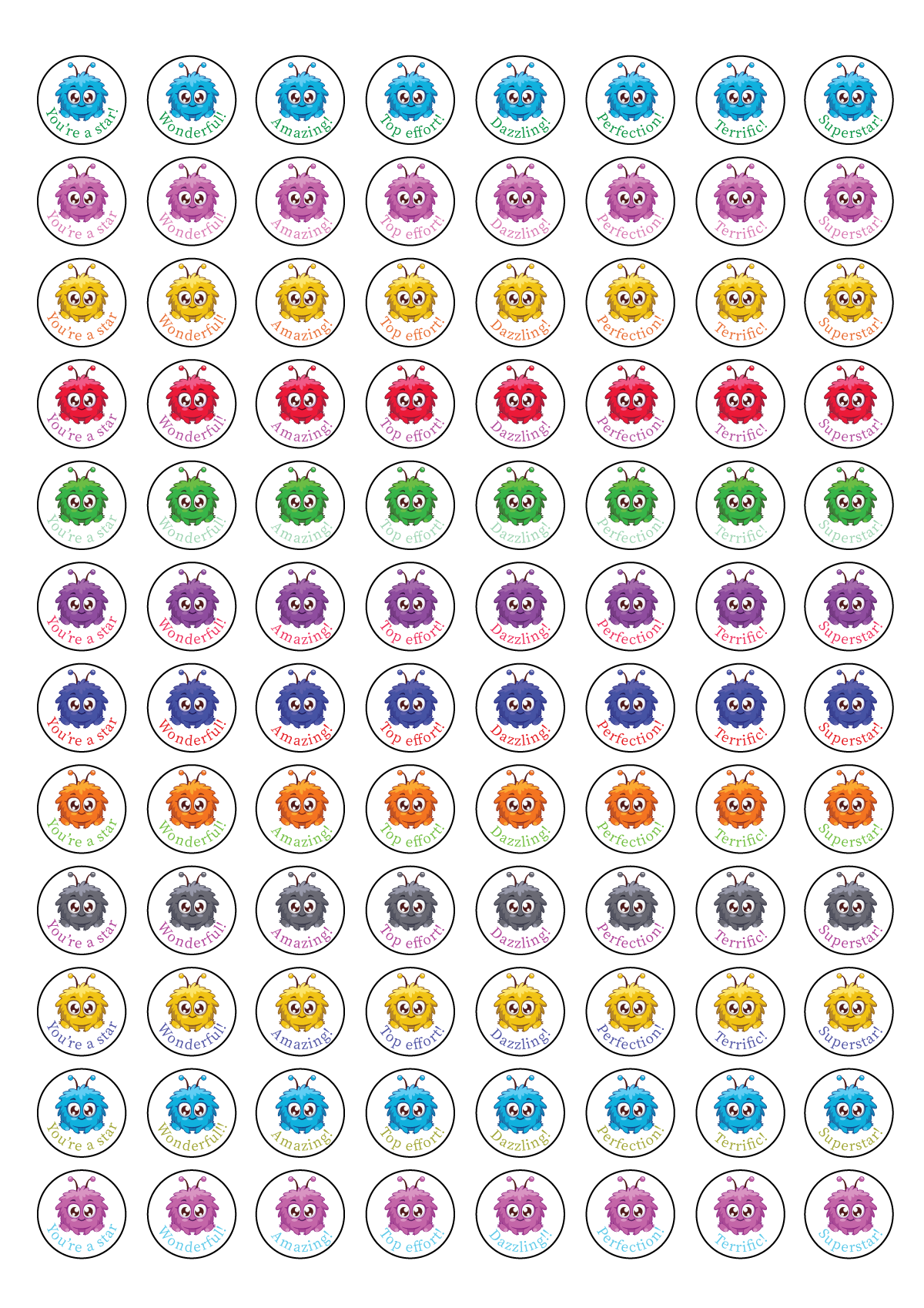 20mm Mini reward stickers cute hairy monster theme - Image 2