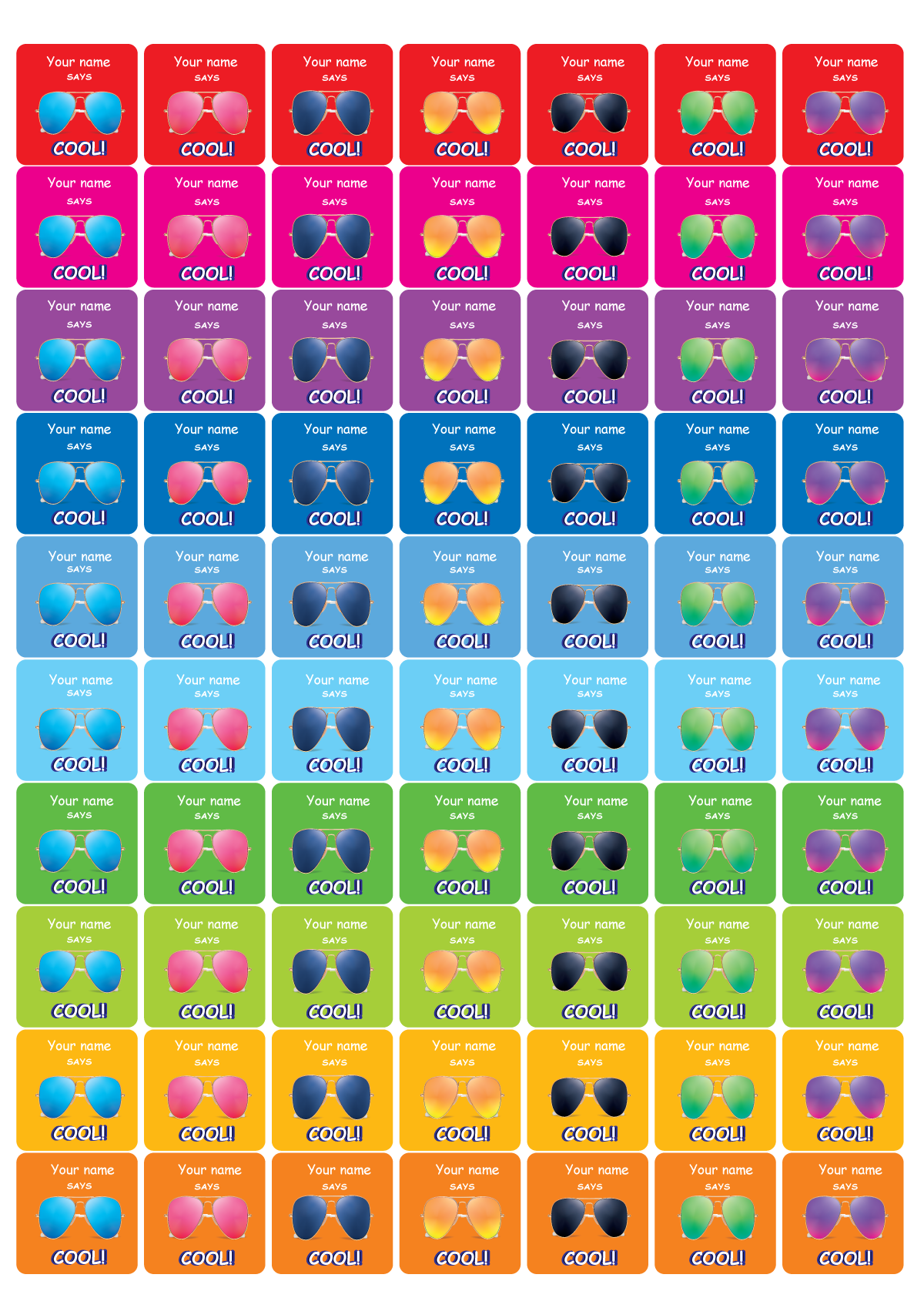 25mm Square Personalised Teacher Merit Stickers - Cool sunnies - Image 2