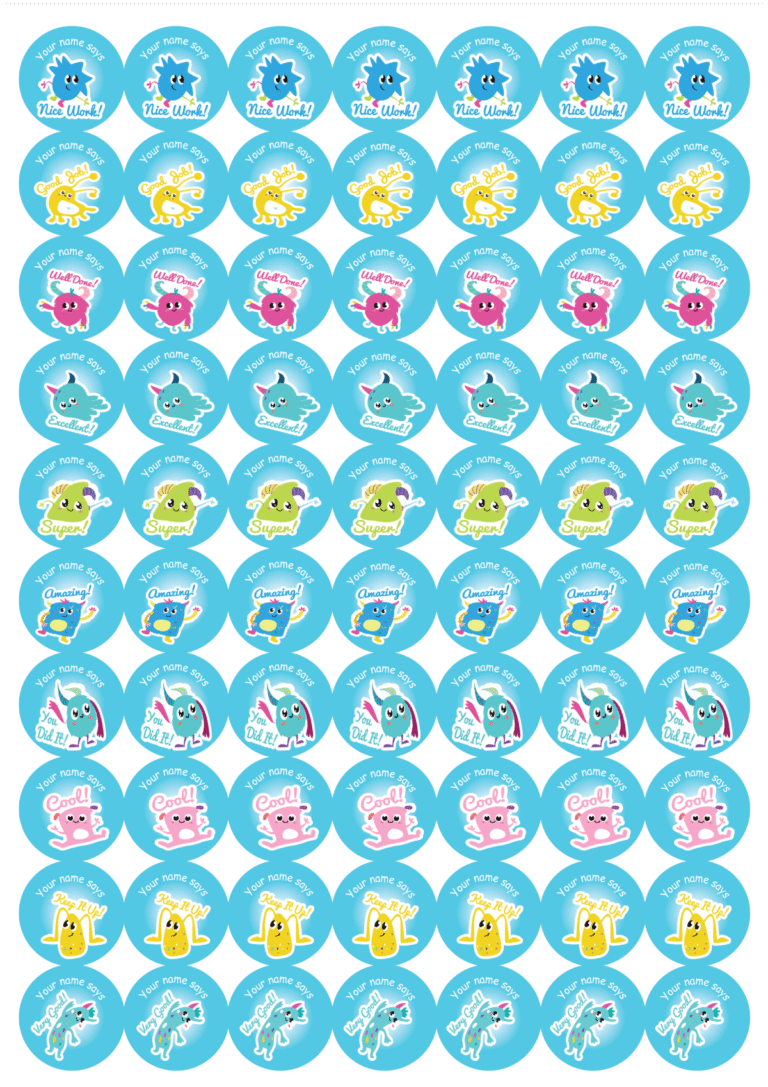 Teacher Merit Stickers - 25mm round cute monsters | Teacher Stickers