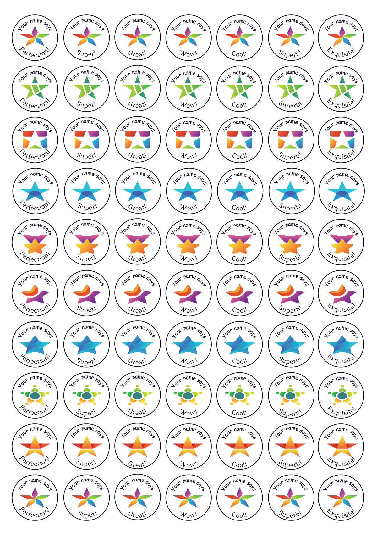 Teacher Merit Stickers - 25mm round cute upsized abstract stars - Image 2